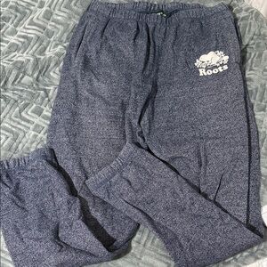 Roots Women’s Heathered Navy Jogger Sweatpants with White Logo
